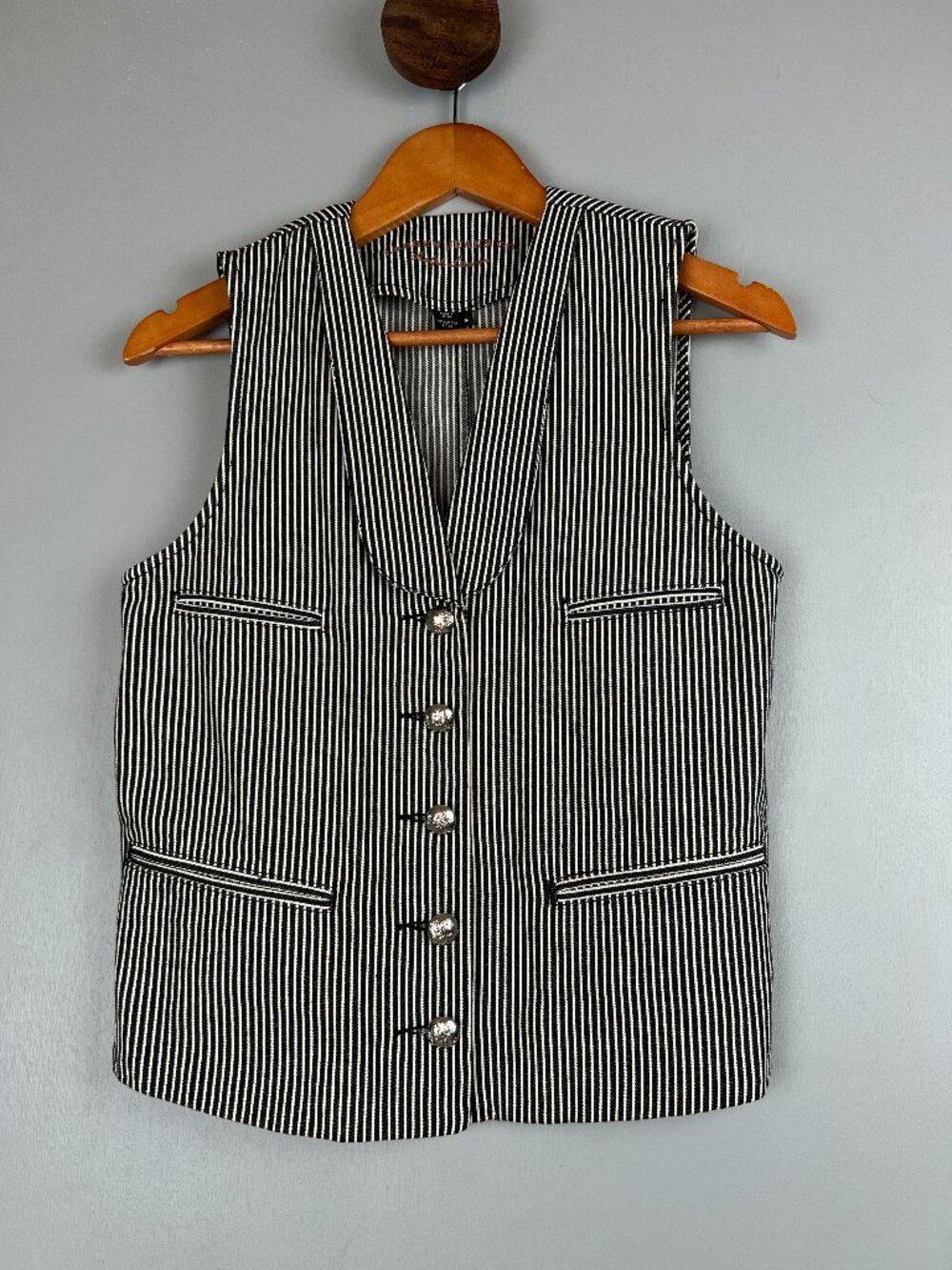Lauren Ralph Lauren Pinstripe Vest Womens M Black White Cotton Waistcoat